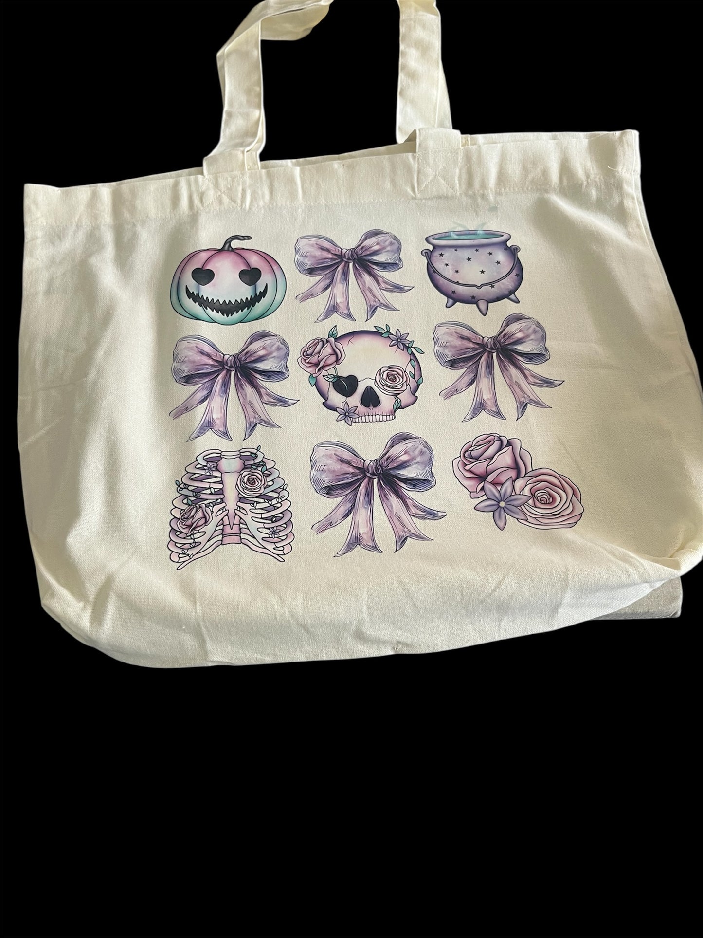 Pastel Gothic Halloween Tote | Bows, Skulls & Spooky Cute Canvas Bag