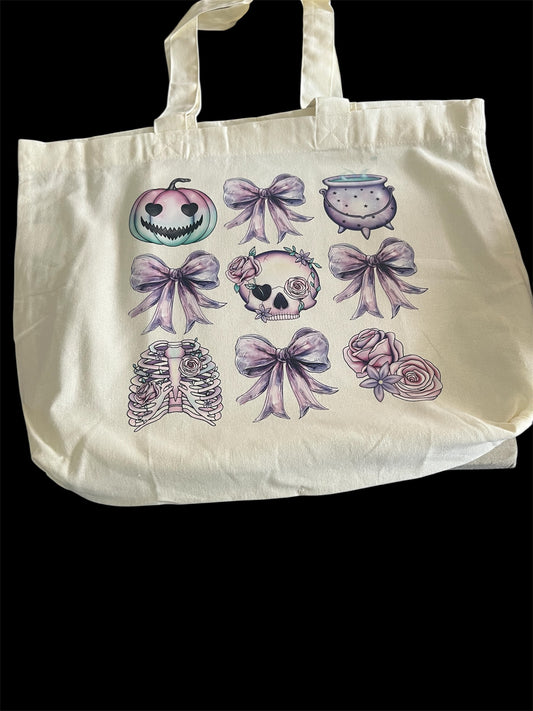 Pastel Gothic Halloween Tote | Bows, Skulls & Spooky Cute Canvas Bag