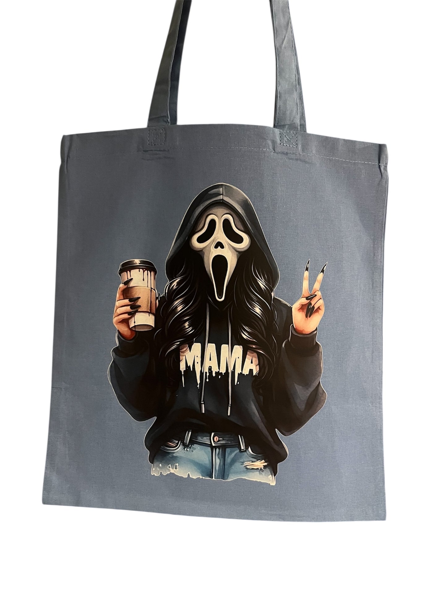 Slasher Mama Coffee Canvas Tote Bag | Horror Mom Aesthetic Tote
