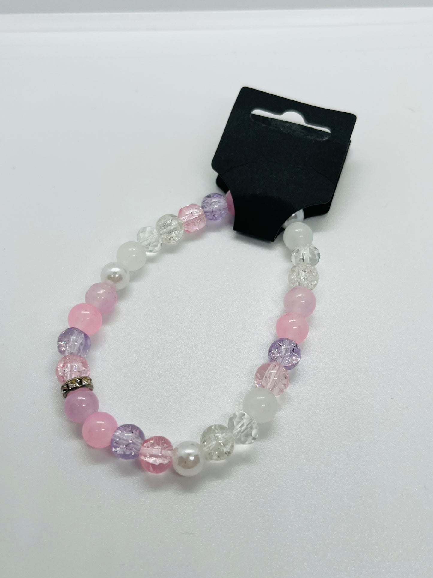 Pastel Pink & Lavender Beaded Stretch Bracelet – Pearl Accent