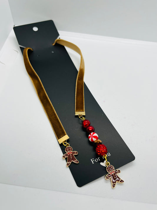 Red bow tie Gingerbread Holiday Ribbon Bookmark