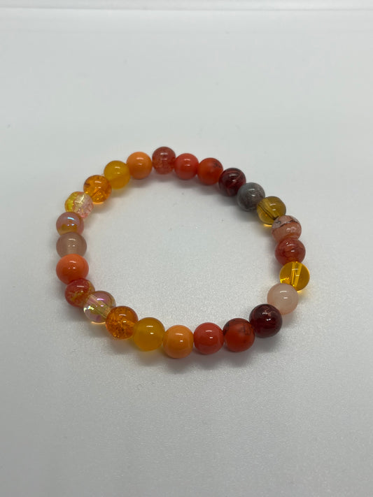 Autumn Amber & Orange Beaded Stretch Bracelet