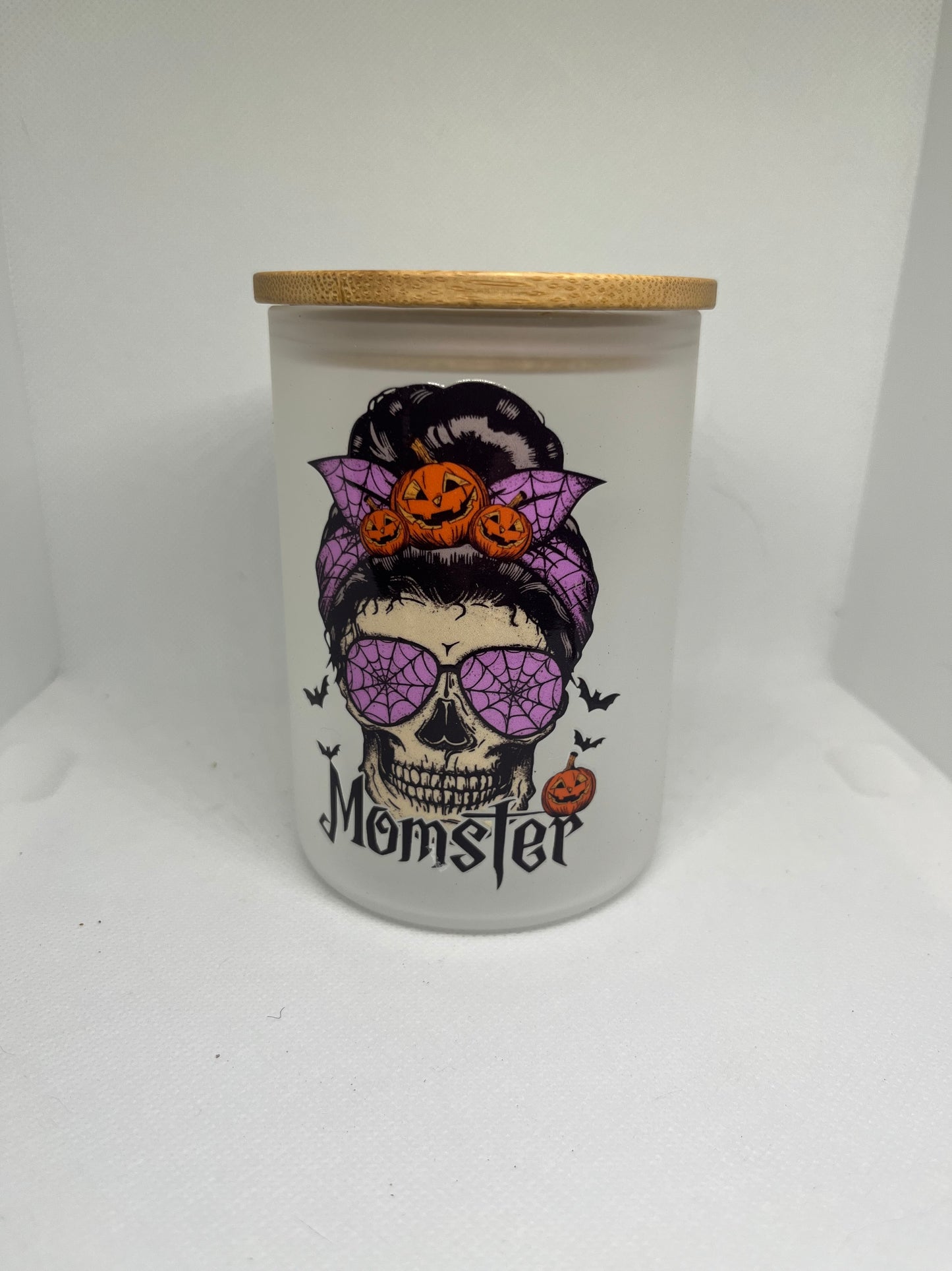 Monster Mom Halloween Frosted Glass Mug with Bamboo Lid