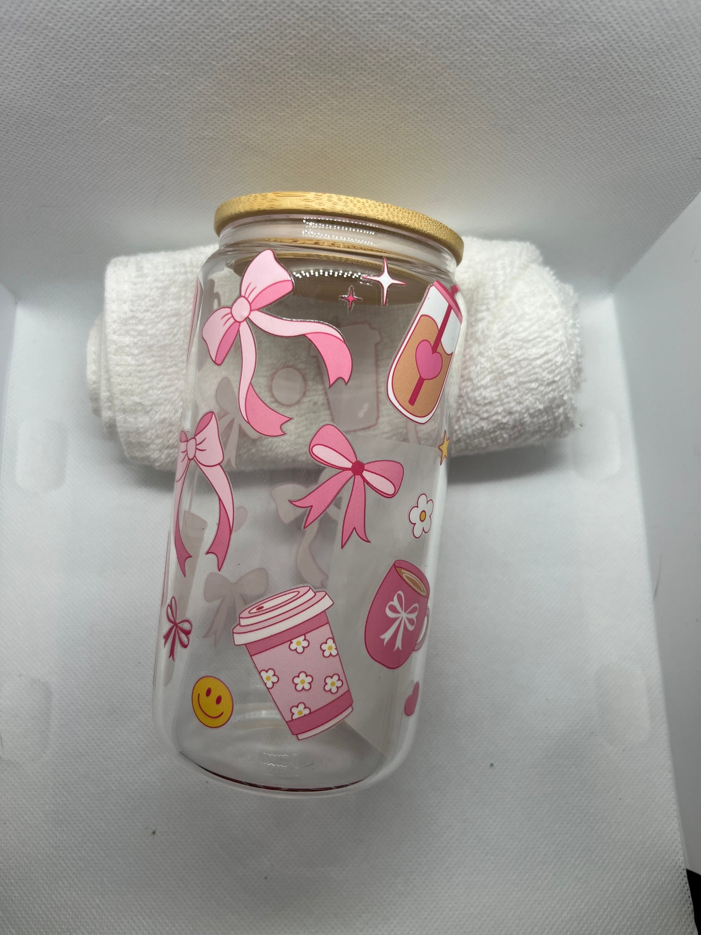 🎀 Pink Bow Aesthetic 16 oz Glass Tumbler