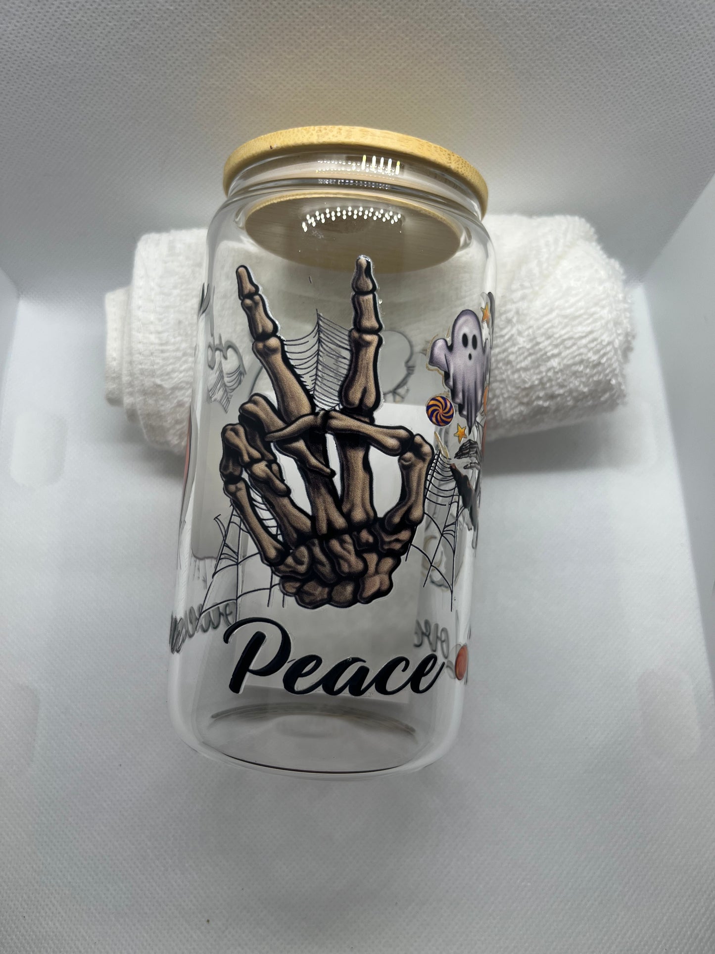 Halloween/Love/Peace Glass Cup