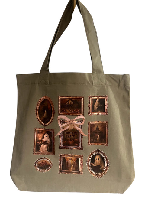 Vintage Ghost Gallery Canvas Tote Bag | Cottagecore Halloween Tote
