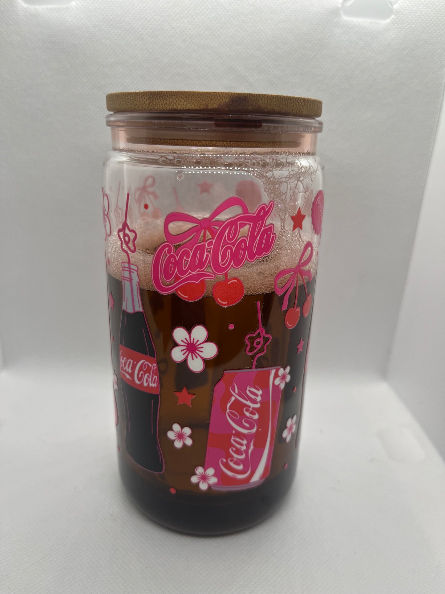 Retro Cherry Soda plastic Tumbler with Bamboo Lid – 16 oz
