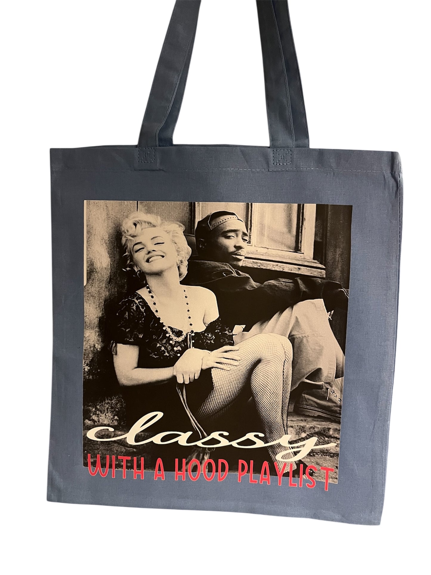 Classy With a Hood Playlist Canvas Tote Bag | Vintage Hip Hop Aesthetic Tote