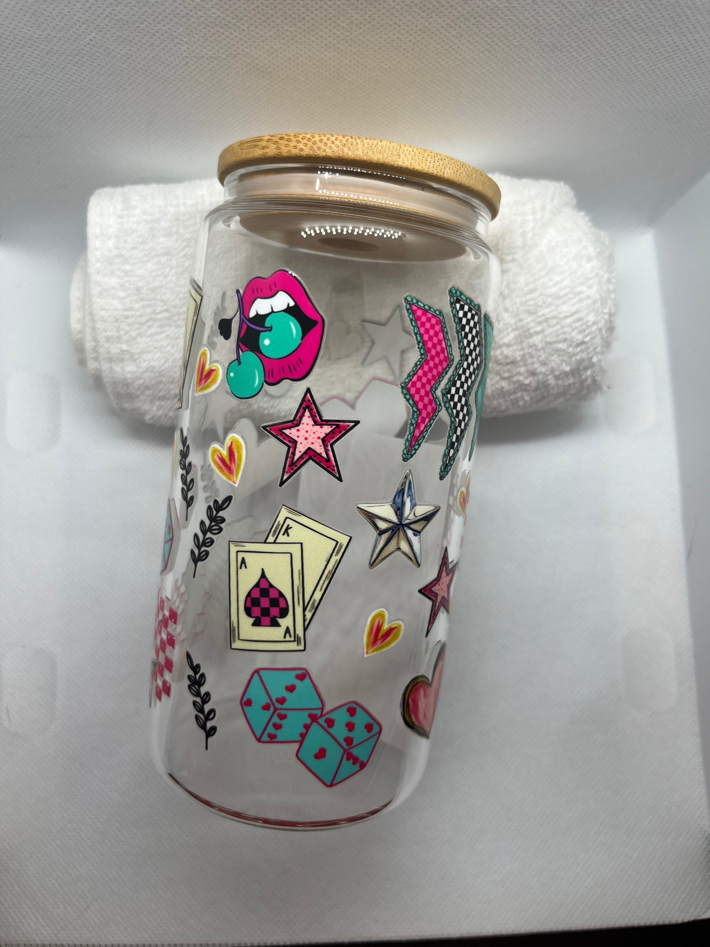 "Eclectic Love: A Vibrant Cup of Hearts and Stars"