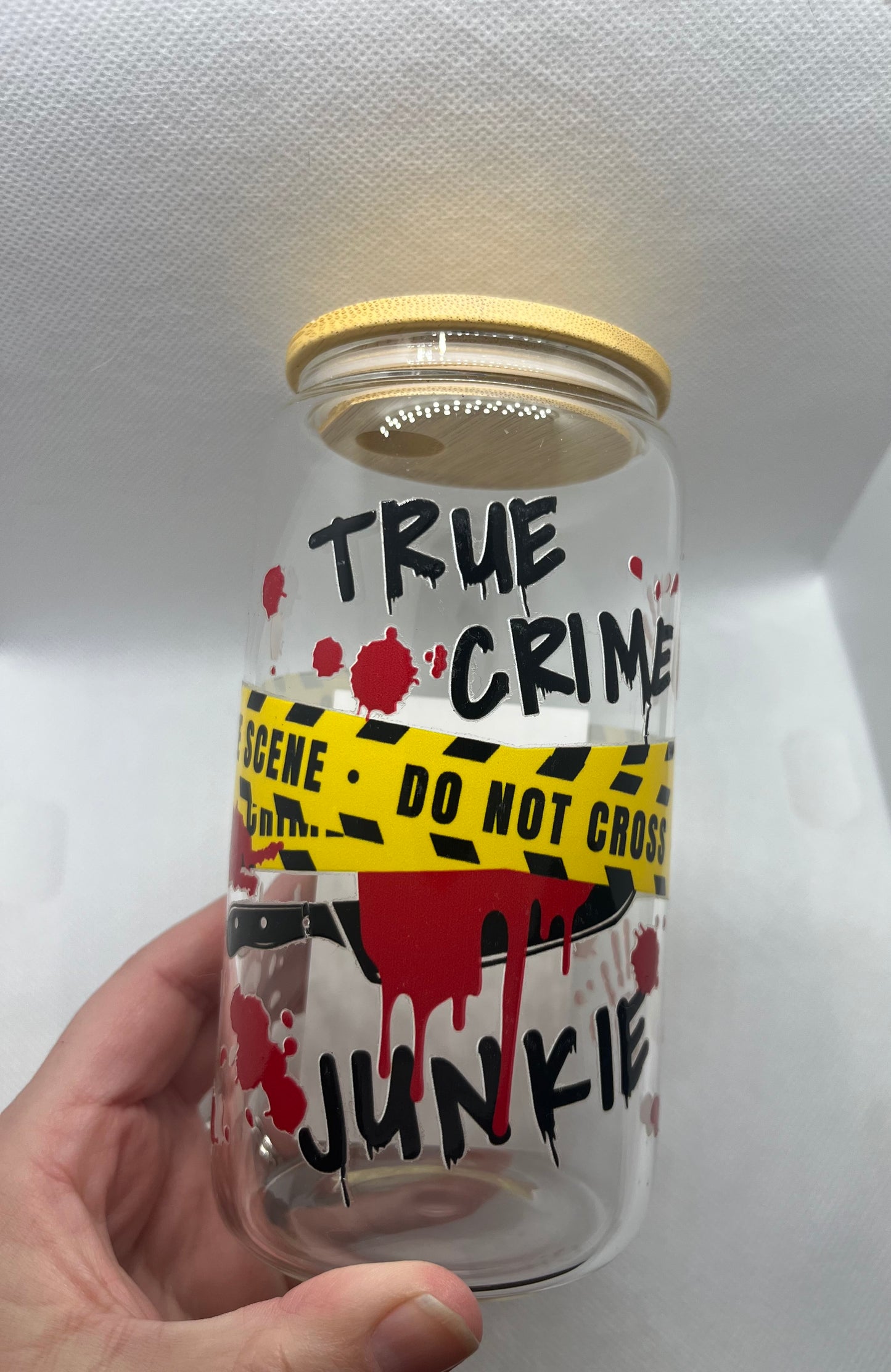 True Crime Junkie Glass Can Tumbler