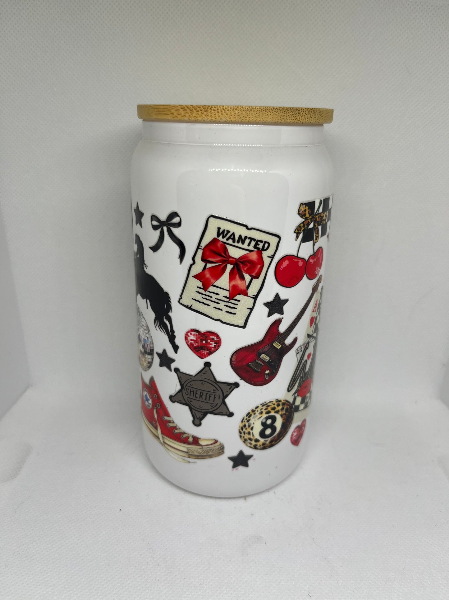Retro Western Vibes 16 oz White Glass Can with Bamboo Lid