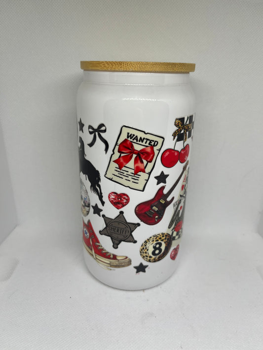 Retro Western Vibes 16 oz White Glass Can with Bamboo Lid