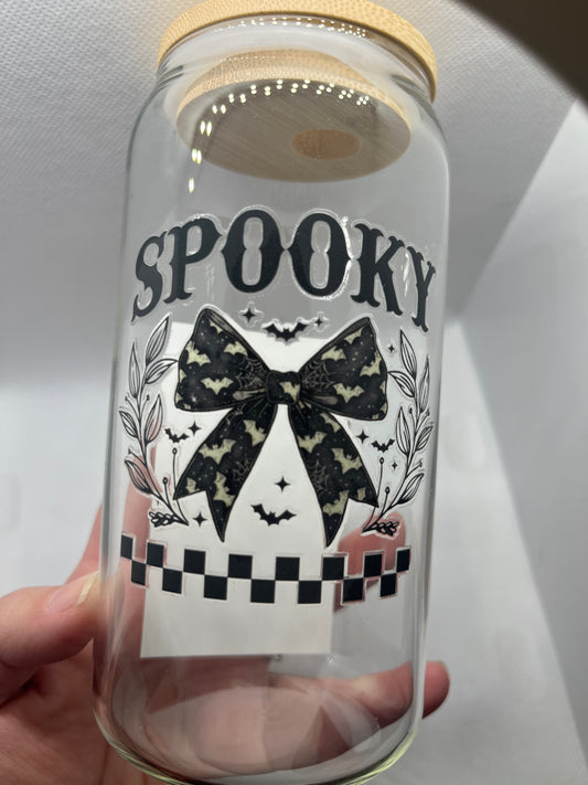 Spooky Bow/Bats Glass Tumbler