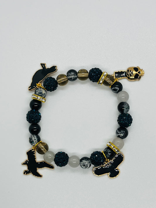 Gothic Raven & Skull Charm Stretch Bracelet