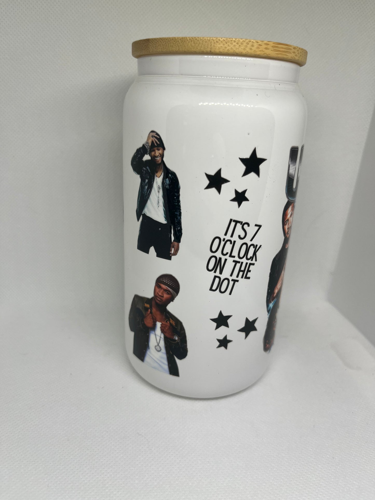 Usher White Glass Cup with Bamboo Lid