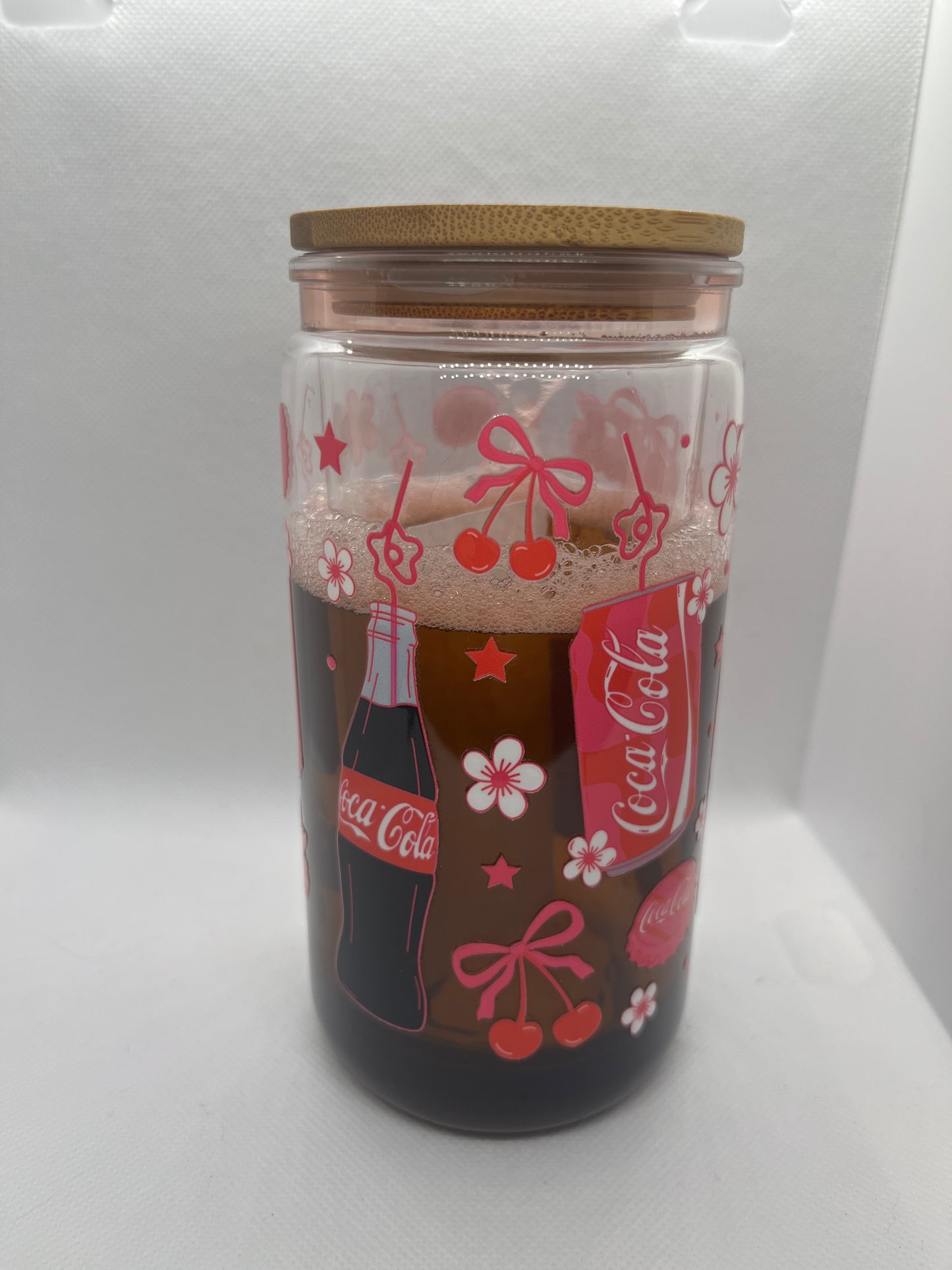 Retro Cherry Soda plastic Tumbler with Bamboo Lid – 16 oz