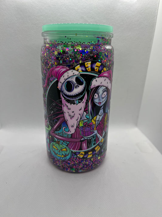 Spooky Cute Holiday Glitter Snow Globe Tumbler – 16 oz
