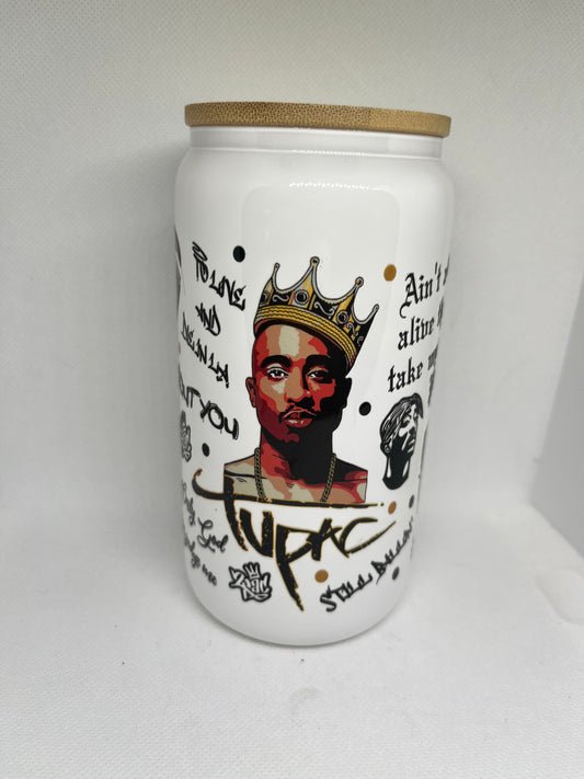 West Coast Rap Icon White Glass Cup with Bamboo Lid