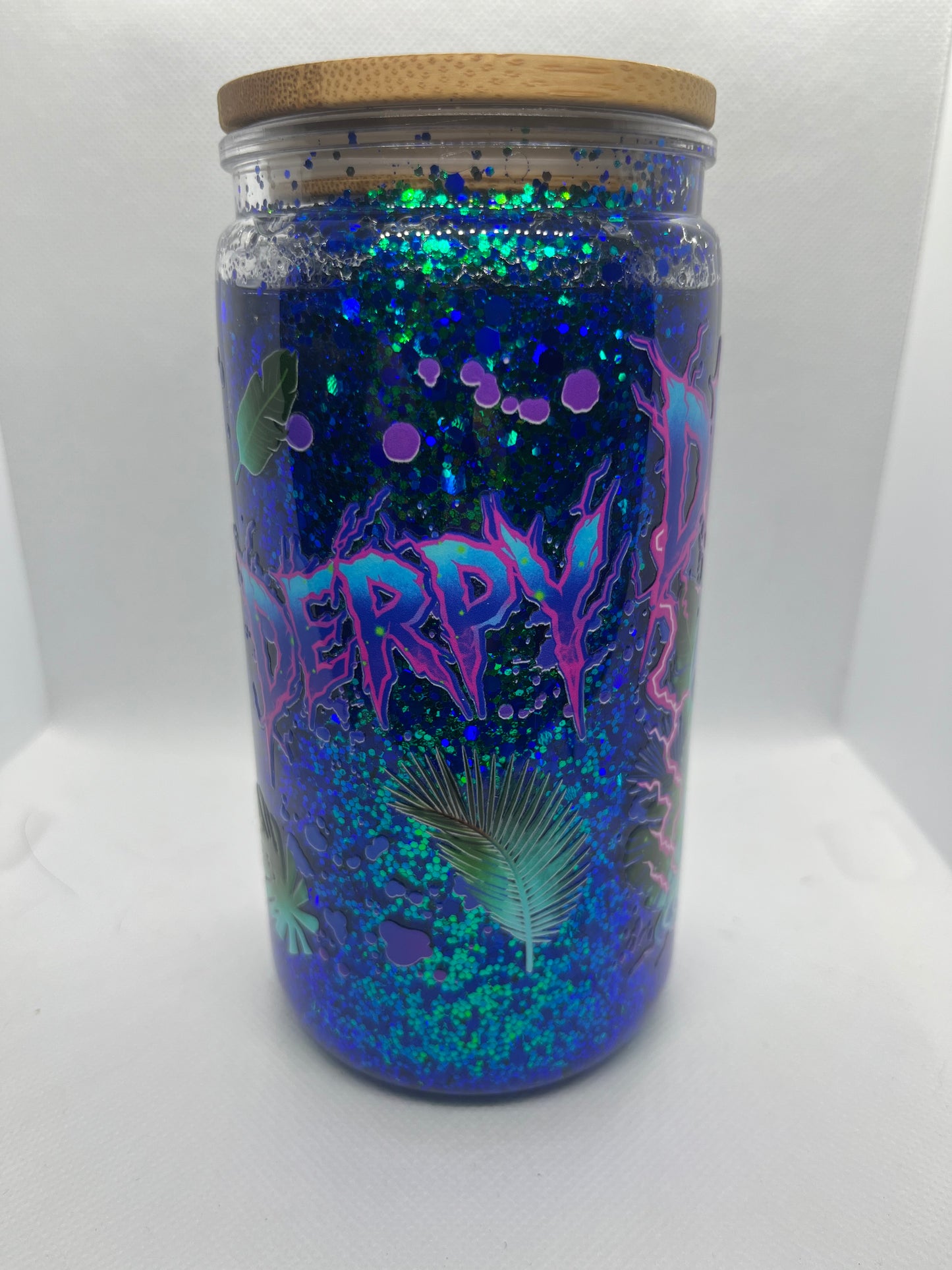 Derpy Blue Cat Glitter Tumbler | Whimsical Fantasy Drink Cup