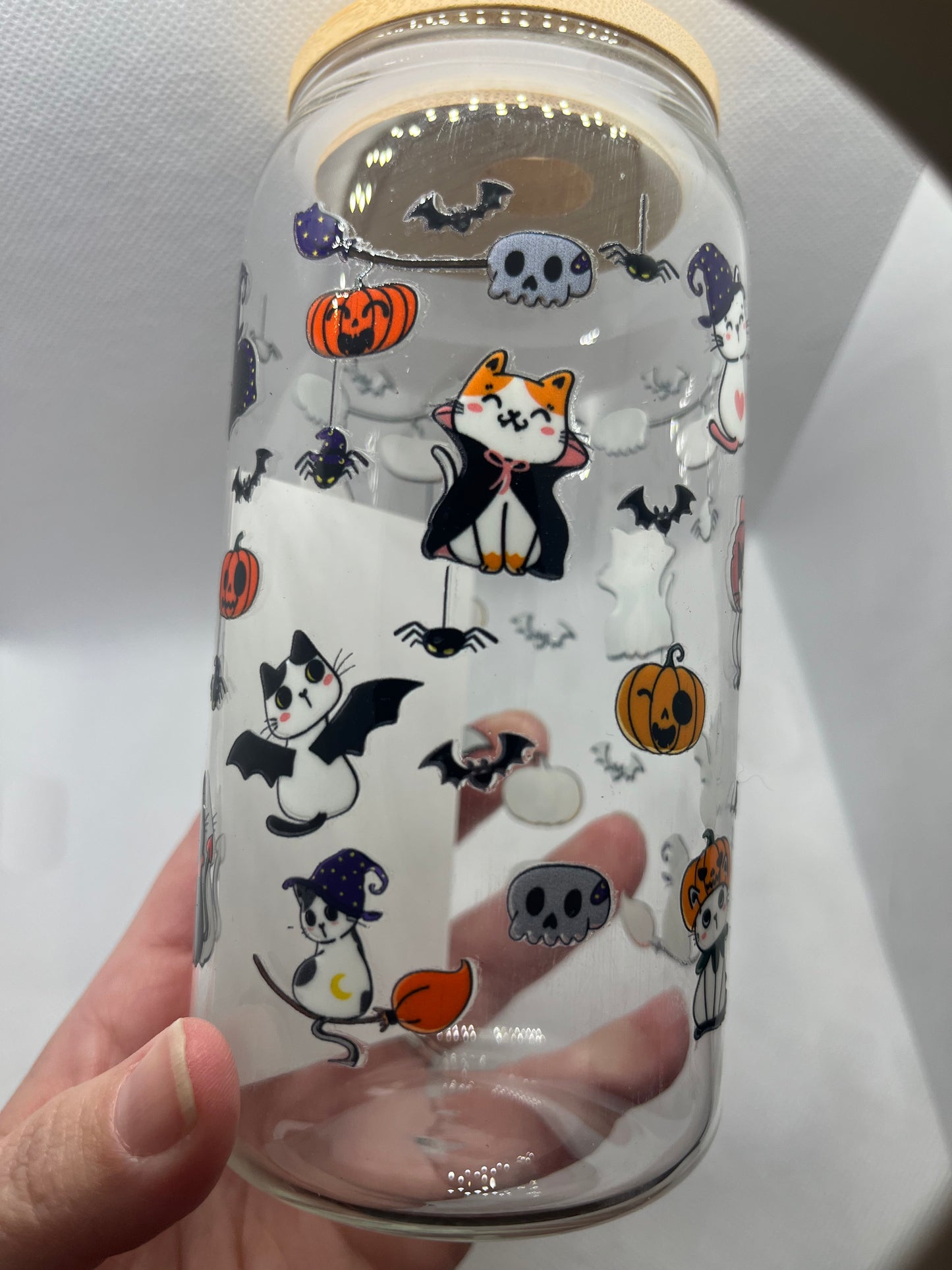 Spooky Cute Halloween Cat Glass Can Tumbler