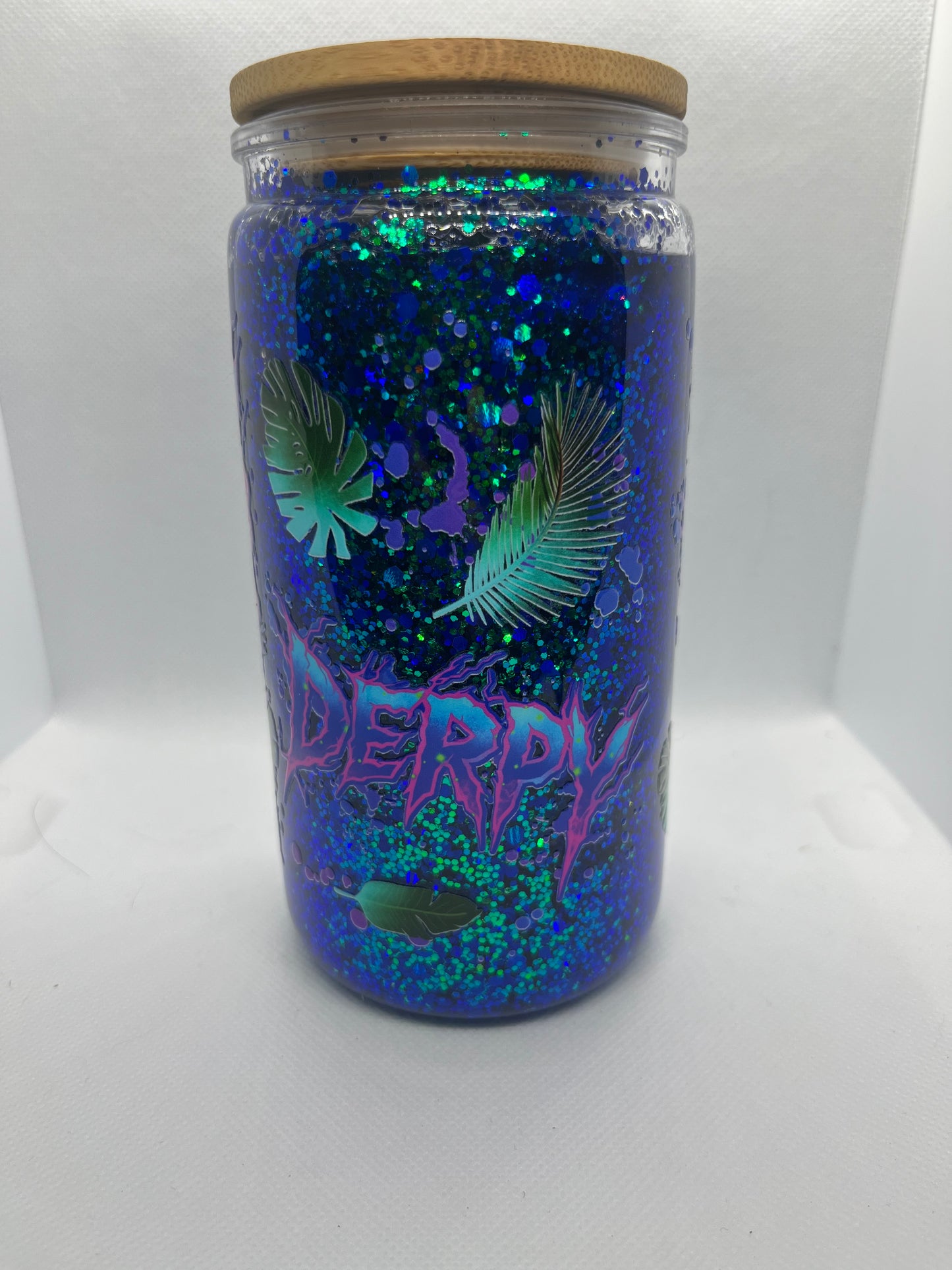 Derpy Blue Cat Glitter Tumbler | Whimsical Fantasy Drink Cup